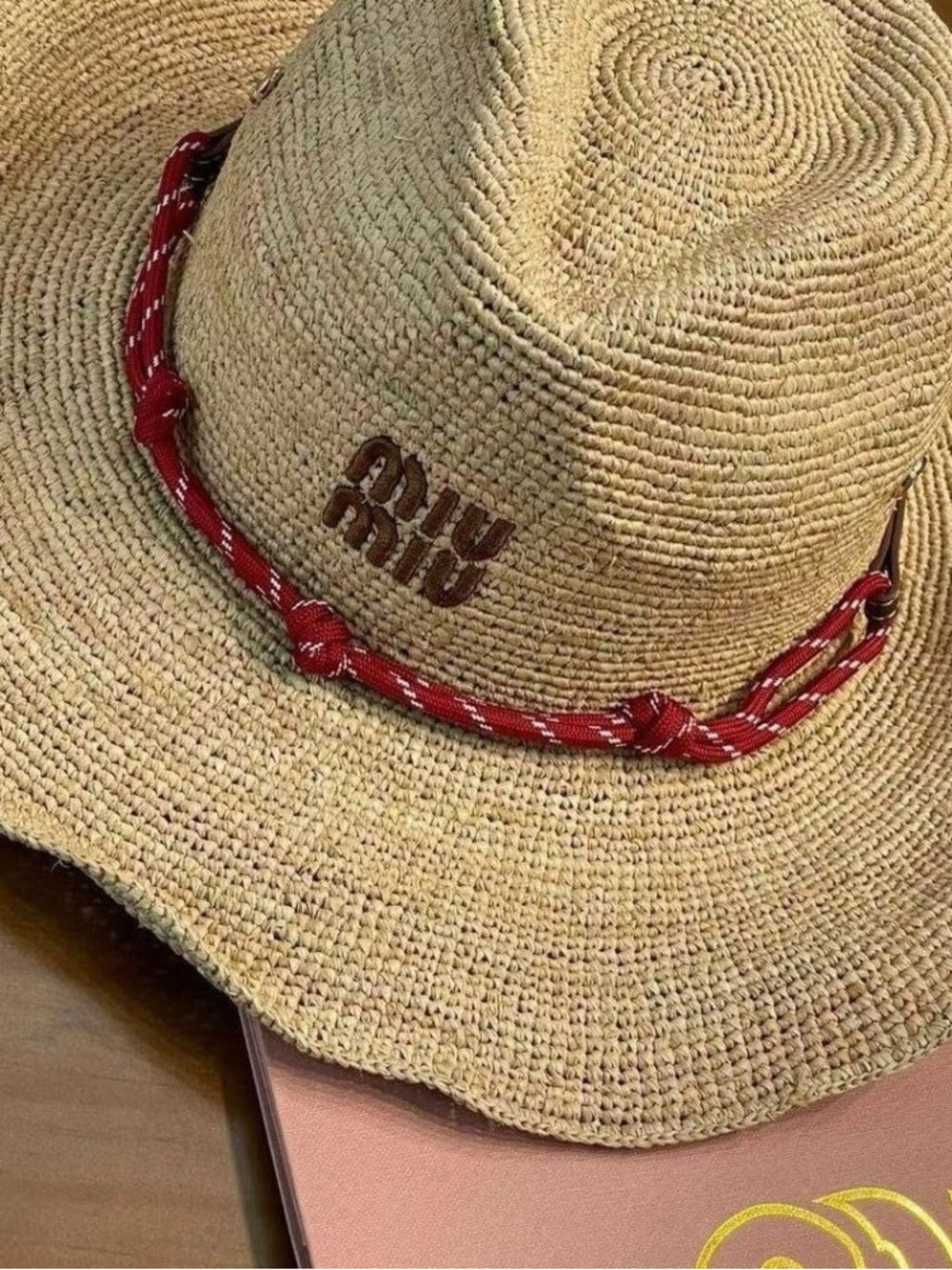 Miu Miu Natural Straw Hat with Red Rope Band - Picture 5 of 6